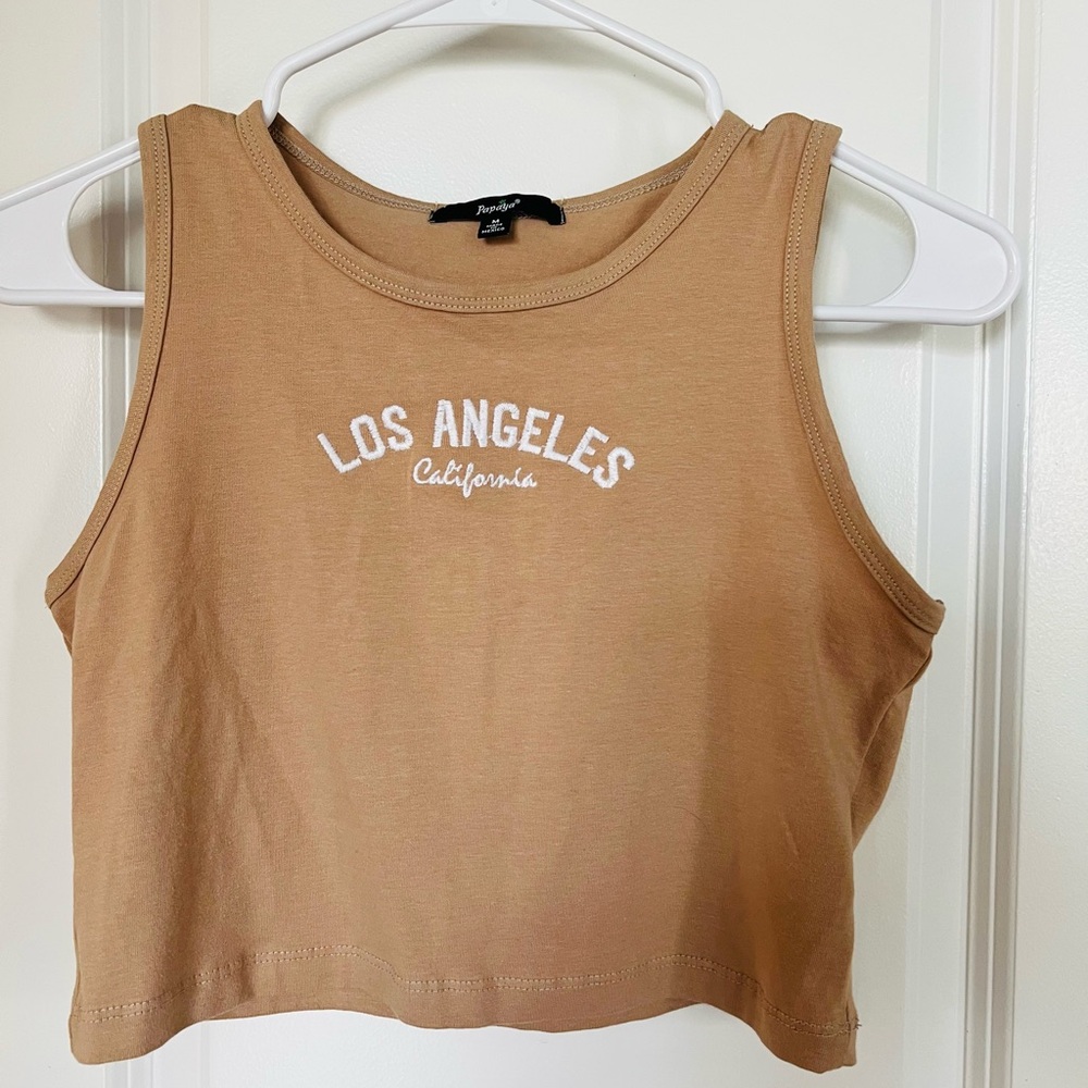 Papaya Tan Crop Muscle Tee Los Angeles Print